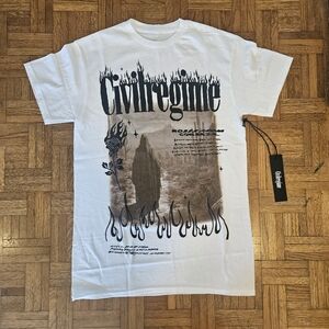 Civil Regime‎ Tee Shirt Mens Small White Grim Reaper Flames Gym New Authentic